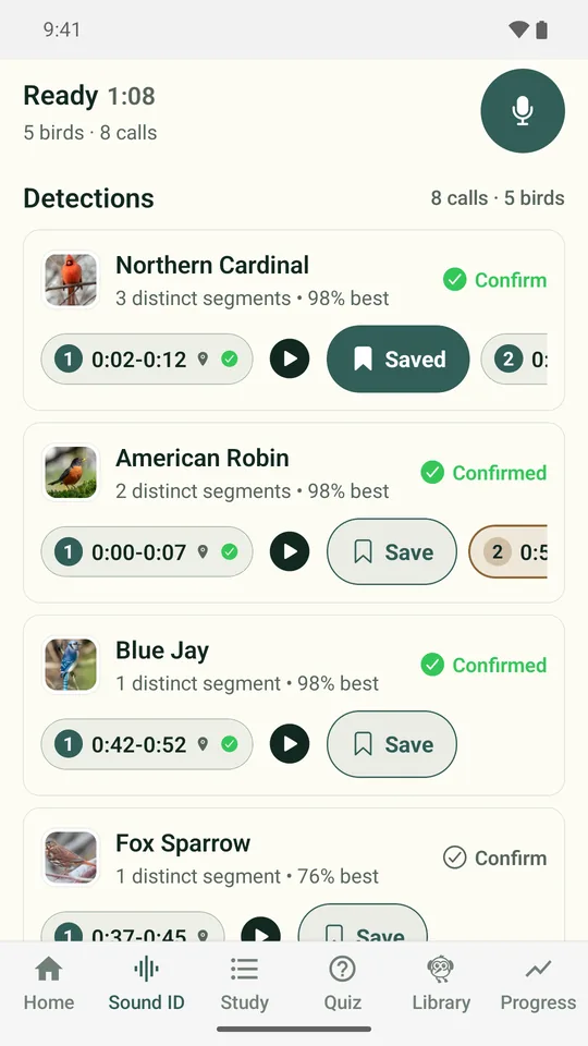 Android Sound ID with a saved and confirmed bird call