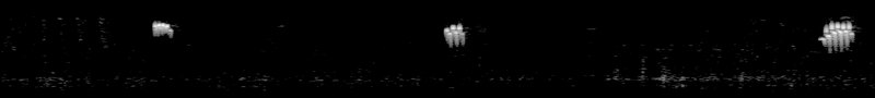 Spectrogram of a Cedar Waxwing call: time runs left to right and pitch rises upward