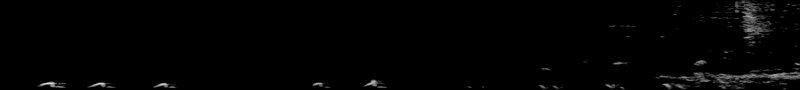 Spectrogram of a Northern Mockingbird song: time runs left to right and pitch rises upward