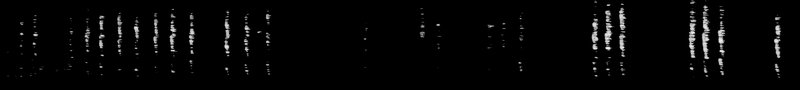 Spectrogram of a Ruby-throated Hummingbird call: time runs left to right and pitch rises upward