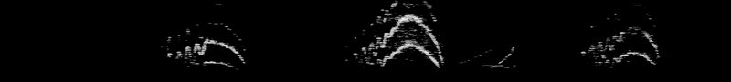 Spectrogram of a Wood Duck call: time runs left to right and pitch rises upward